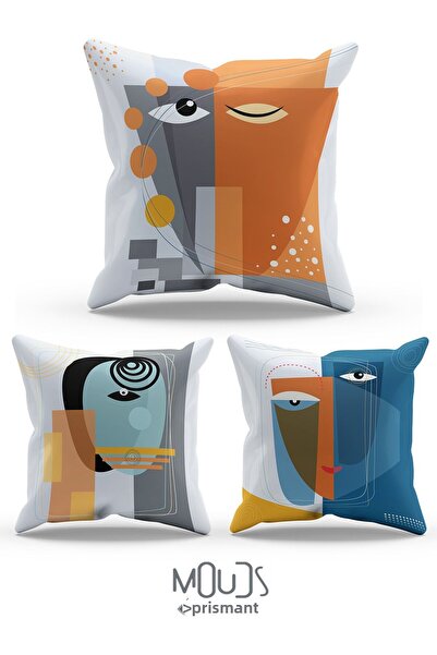 Moud's Double Side Printed Face Art Patterned 3-Piece Combination Suede Throw...