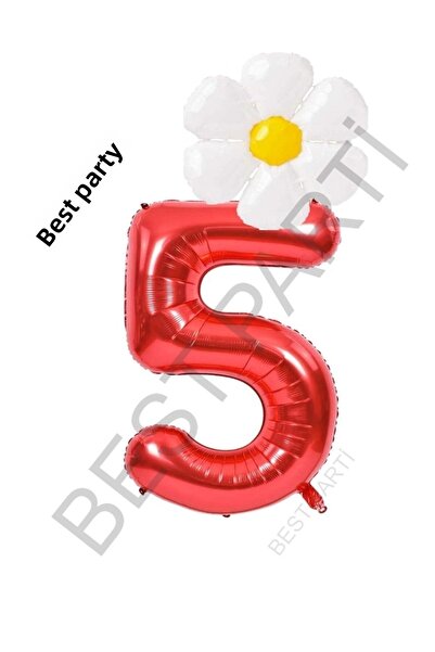 BEST PARTİ DOĞUM GÜNÜ PARTİ SÜSLERİ Red Number and White Daisy Foil Balloon S...