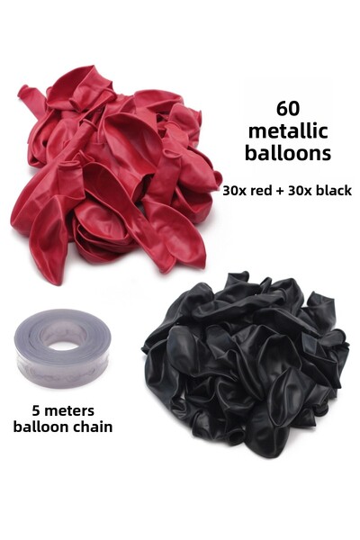 Lora Wedding 60 Pieces Red And Black Mixed Metallic Balloons + 5 Meters Ballo...