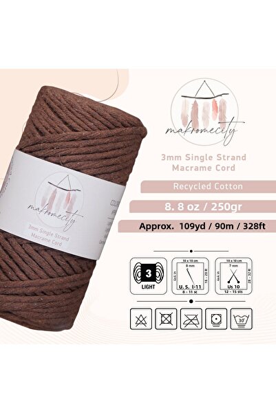 Makromecity Σκάνδαλο Μακραμέ Σκάνδαλο 3mm Σκάνδαλο Βαμβακερό Σκάνδαλο Μακραμέ Σκάνδαλο Bitter Coffee