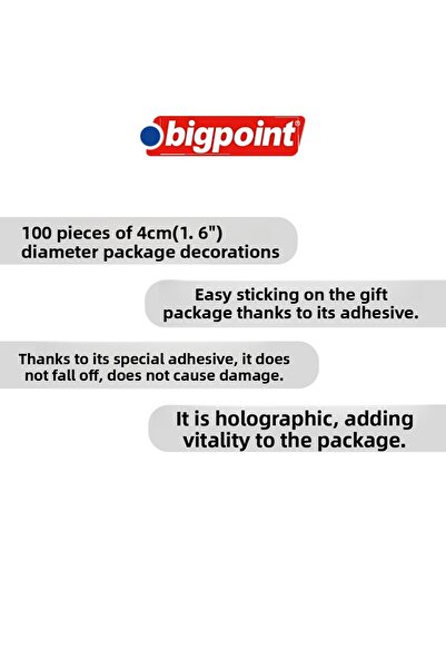 Bigpoint |   Hologram Package Ornament, 4 Cm, Pack of 100, Easy to Stick, Shiny Ornament for Gift Packages