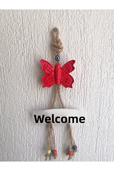 Grimsi Red Butterfly Decorative Welcome Door Wall Ornament
