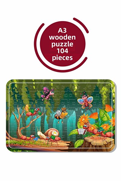 Baskı Atölyesi لغز خشبي لطيف النحل والأصدقاء مقاس A3 مكون من 104 قطعة