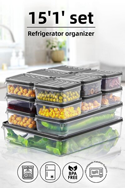 Kitchen Life 15-Piece Refrigerator and Microwave Organizer - 250ml X 12, 1000ml X 2, 2500ml X 1 Storage Set