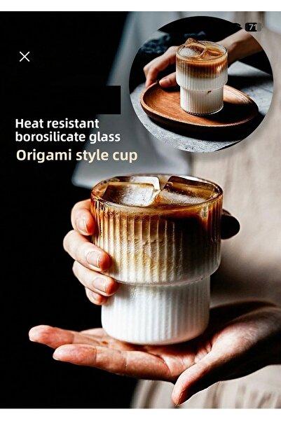 KÜÇÜK EW كوب بتصميم أوريغامي مقاوم للحرارة سعة 300 مل | زجاج القهوة والتقديم | زجاج بوروسيليكات 300 مل