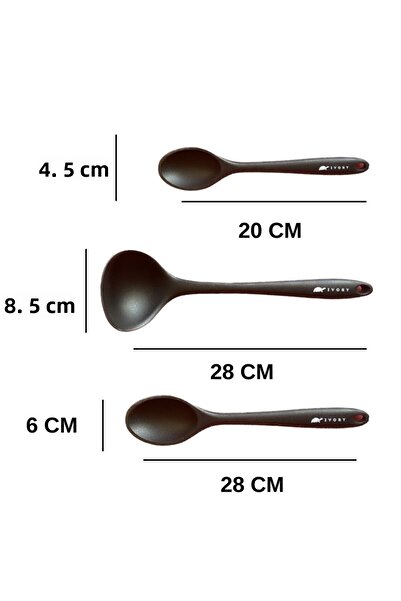 Multiamo Hard Tip Heat Resistant Fireproof Nonstick Silicone Spoon Set 3 Pieces 28cm/20cm Spoon 28cm Ladle