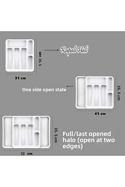 GLASWEN Λευκή ρυθμιζόμενη θήκη για μαχαιροπίρουνα διπλής όψης, επεκτάσιμη, με κουτάλια και μαχαιροπίρουνα