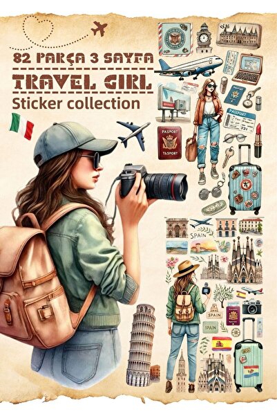 alışveriş kurdu Σετ αυτοκόλλητων Travel Girl 82 τεμαχίων - Σετ αυτοκόλλητων P...