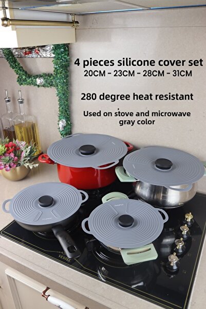 Destpak طقم أغطية وعاء سيليكون مكون من 4 قطع - مكنسة كهربائية قوية - طهي سريع...