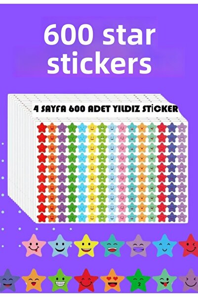 Sticksy Set de 600 de autocolante cu stele colorate - 4 Syf School Felicitări, cadou pentru profesori și elevi
