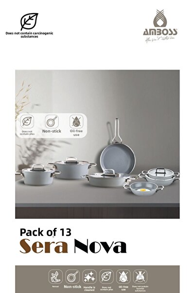 Amboss Sera Nova 13 Piece Gray Ceramic Pots, Pans and Sauces Set