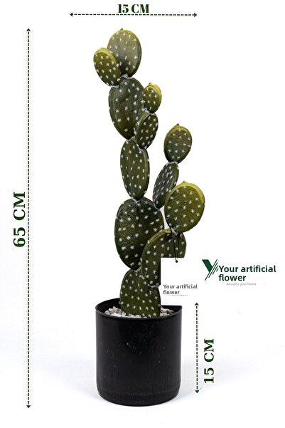 YAPAY ÇİÇEKÇİNİZ صبار تكساس الاصطناعي في وعاء أسود مبطن بالحجر