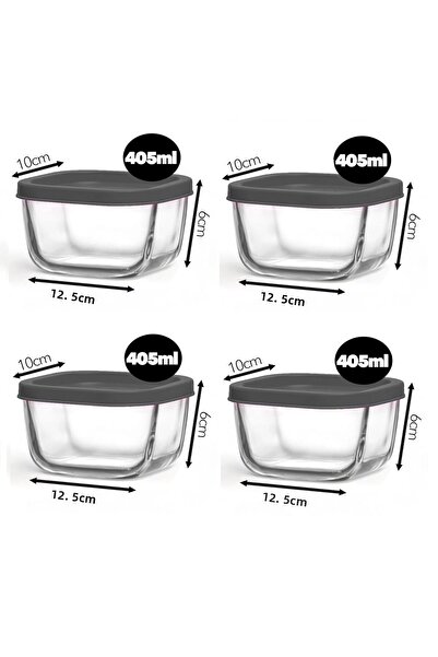 LAV Feyzade Cube - 4Pcs 405Cc Grey Lids Breakfast Vacuum Storage Set