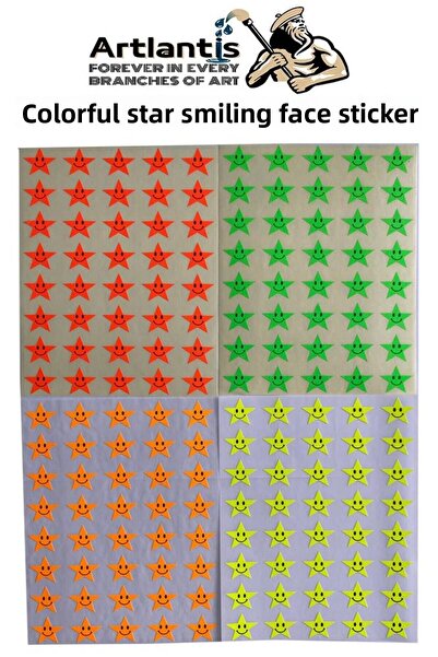 Artlantis Star Smiley Face Sticker 1 Pack of 160 17 mm Highlighter Orange Yel...