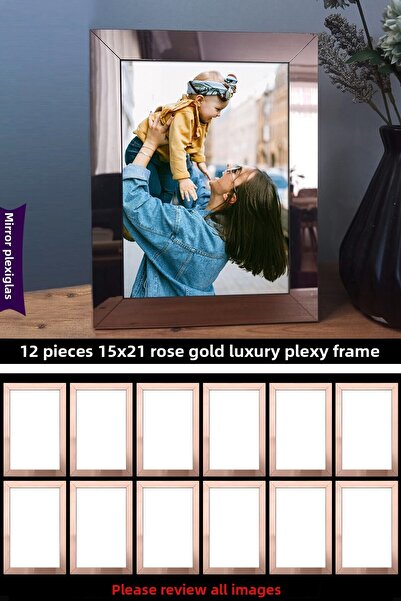 yhfoto 12 قطعة 15x21 A5 إطار زجاجي مرآة ذهبي وردي - إطار زجاجي فاخر