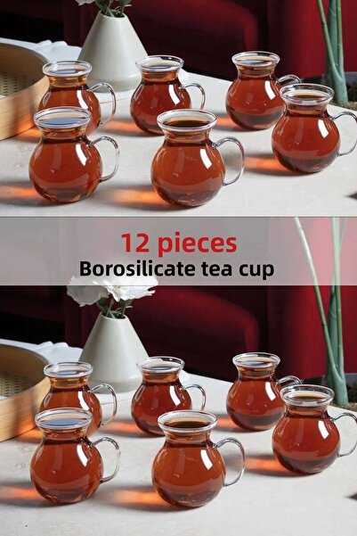 DORRY HOME Set of 12 Glass Cups with Handle Keyfit Ala Borosilicate Glass Cup...