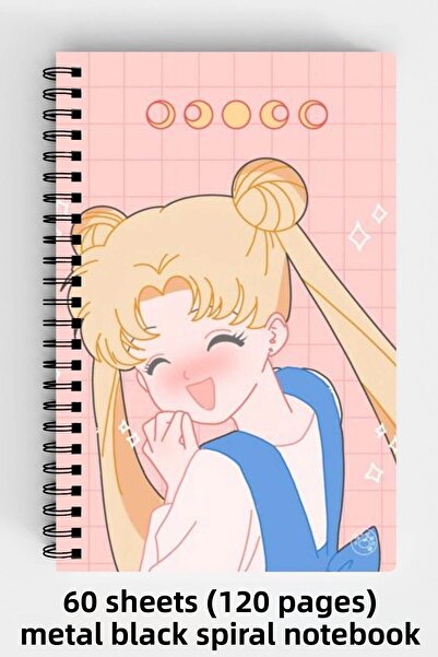 Anime Marketi كراسة أنمي سايلر مون أنيمي بتصميم A5 حلزوني بغلاف صلب 120 صفحة