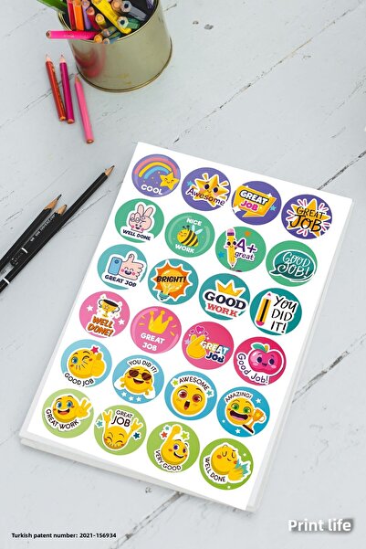 Baskı Life English All Star Well done Homework Label Sticker Teacher Well done You Are Awesome Labels 210 Pieces
