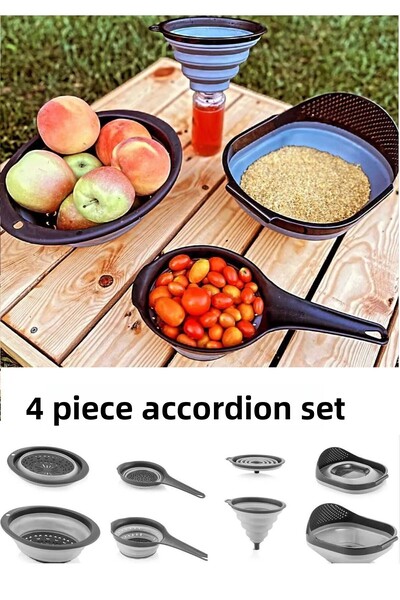 Bayev 4-Piece Folding Strainer Set 4 Piece Kitchen Set Accordion Rice Strainer Funnel Badya Dowry Set