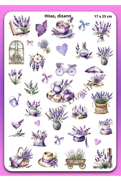 Hiras Dizayn 17x25cm Μεγάλο Μέγεθος Λουλούδια Λεβάντας Μωβ Φύλλο αυτοκόλλητων...