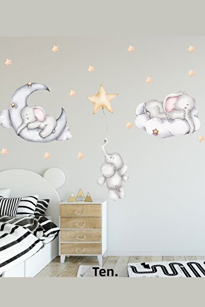 KT Decor Set de autocolante de perete cu trei elefanți în cer