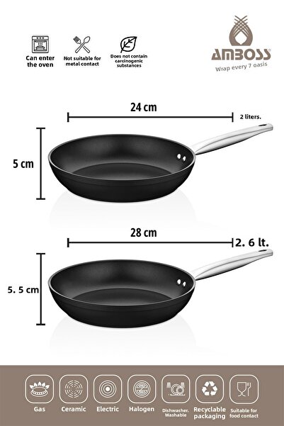 Amboss Dark Fireproof Non-Stick, Titanium Coated 2 Piece 24-28 Cm Pan Set