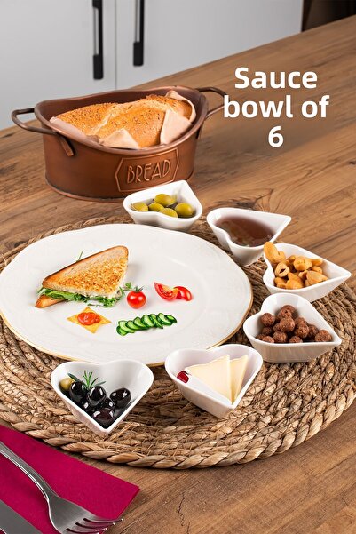 Porsima 15689 Bone Porcelain 6-Piece Mini Breakfast Bowl Set - Sugar Bowl, Jam Bowl, Sauce Bowl and Snack Bowl