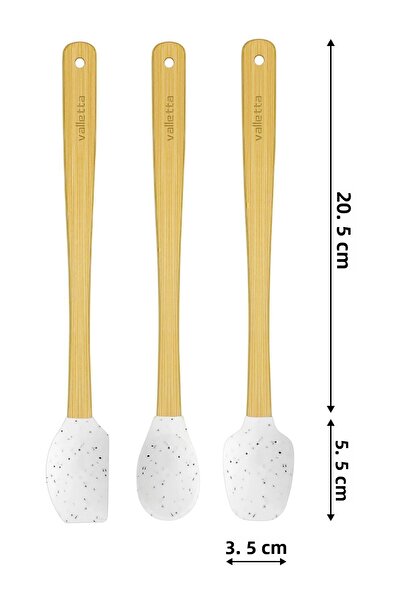 valletta ملعقة سيليكون من الخيزران المنقط باللون الأبيض النيلي - مجموعة من 3 قطع، بطول 26 سم