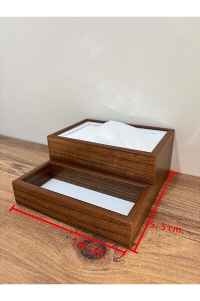 Mimoza Wooden Desktop Napkin Holder with Spice Rack Compartment 24 Pieces Restaurant Dispenser Walnut [Excluding Spices]