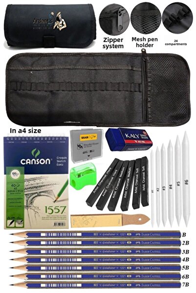 Artlantis A4 Ring Binder Sketchbook Canson 1557 Charcoal Pencil Charcoal Roll...