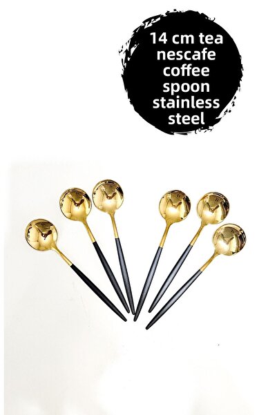 BRE HOME 6 pcs gold black stainless steel tea nescafe coffee spoons 14 cm
