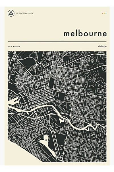 Universal Декоративен дървен плакат-картина с карта на Мелбърн