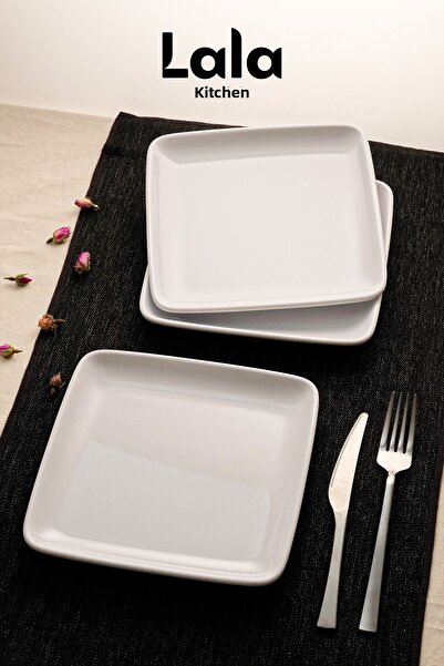 Lala Mutfak Gözde Square Serving Plate - Set of 3 (20 cm - Stylish, Durable, Cake, Dessert, Presentation Plate)
