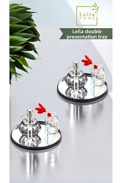 Leila 2 Pieces Round Mirrored Presentation Holder Black 24X24 Coffee and Tea Presentation Tray