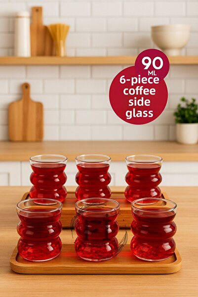 Fİ HOME Coffee Side Glass Set of 6 |   Asymmetrical Stripe Style Cup Pinterest Model |   Mini Size