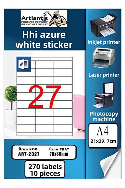 Artlantis Etichetă A4 gata tipărită 70x30 mm 10 coli 1 pachet cu 27 de bucăți...