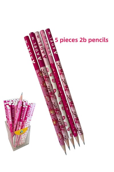 tuvval قلم ناعم بدرجة 2B Adel باللون الوردي (5 قطع)