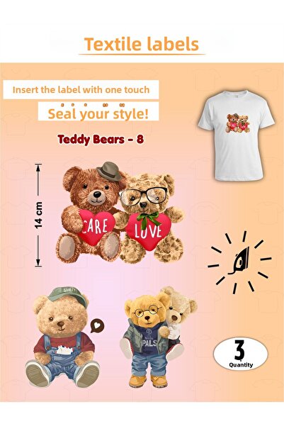 AGG Reklam Iron-On Clothing Labels Teddy Bears-8 Set of 3