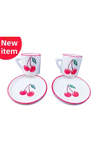Ganita home Coffee Cup Cherry 100 ml Double Size 2 Person Round Plate