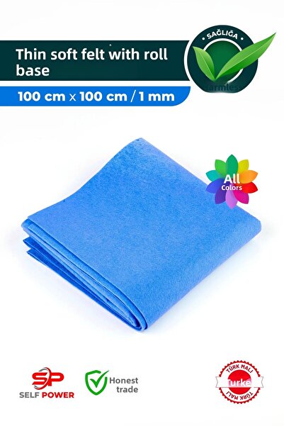 Self Power قماش لباد رقيق أزرق - لباد نشاط ملون ناعم بمقياس 1 متر 100 × 100 سم