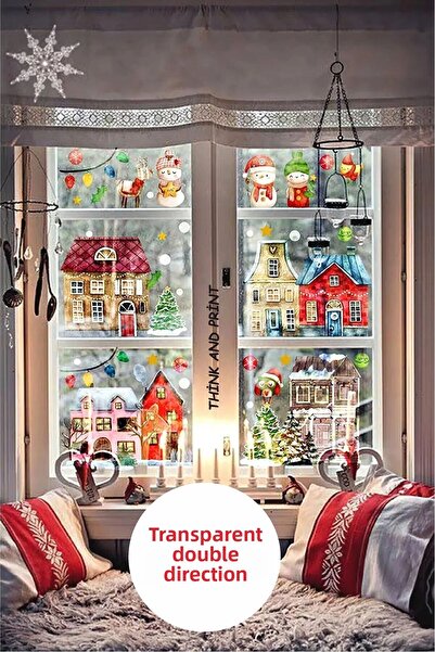 Think And Print Χιονισμένη πόλη με θέμα την Πρωτοχρονιά, Σπίτια Χιονάνθρωπος ...