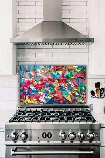 Vosevu واقي خلفي للموقد الزجاجي على شكل مثلثات ملونة، مقاوم للحرارة، مدمج في ...