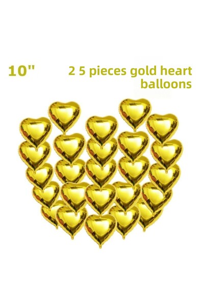 BAL10 DÜNYASI Gold Heart Foil Balloon Set 25 Pieces - 25 Cm