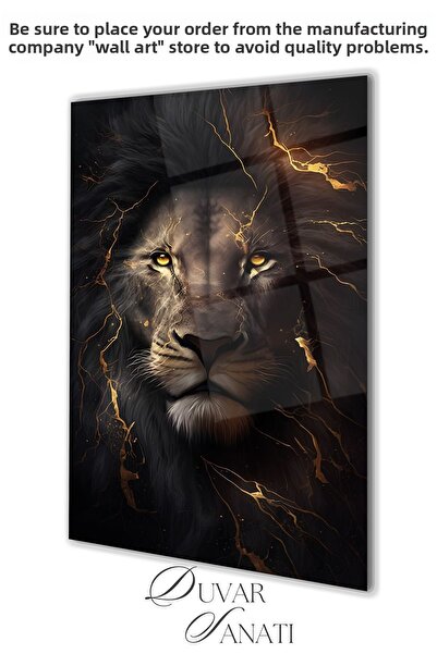 duvarsanatı Lion Vertical Durable Glass Painting Modern Young Room, Home Offi...