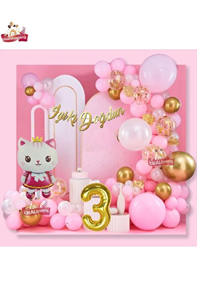 Bkmc Set de petrecere pentru ziua de naștere Concept roz auriu cu balon din f...