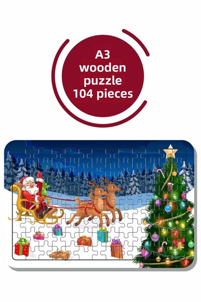 Baskı Atölyesi لغز سانتا كلوز والغزال A3 مكون من 104 قطعة، لعبة، منشار قطع