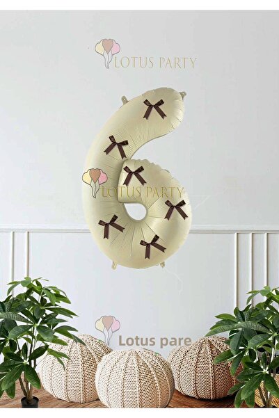 LOTUS PARTY Cream Figure with Brown Ribbon and Bow - Age 0 Foil Balloon