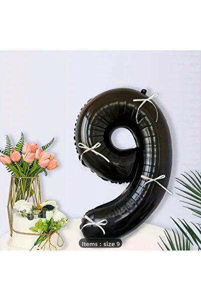 LOTUS PARTY Black Number Foil Balloon with Ribbon Black Number Balloon with W...