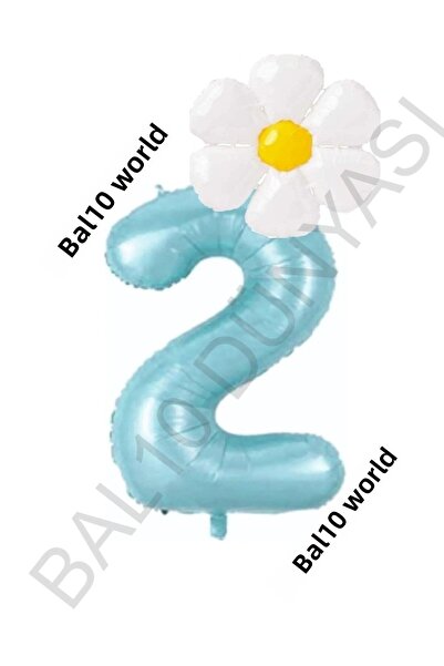 BAL10 DÜNYASI Blue Number and White Daisy Foil Balloon Set Age 2