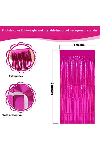 Go İthalat Φούξια Χρώμα Εξαιρετικά Μεταλλικό Γυαλιστερό Φόντο Κουρτίνα με Φρά...